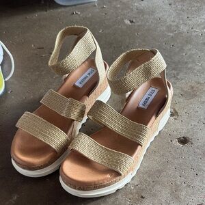 Steve Madden Beige Strappy Sandals with Cork Platform